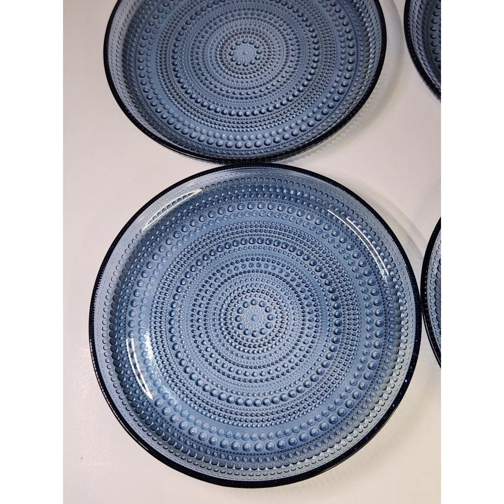 Set of 4 Iittala Kastehelmi Blue Rain Plates Oiva Toikka 9 5/8